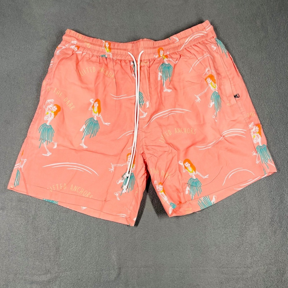 Lifted Anchors Men Shorts Rayon Pink Skeleton Hula Large LASM121-34 Streetwear